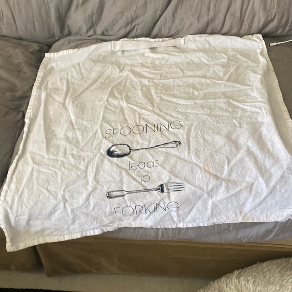 Spooning leads to forking!!printed on a kitchen towel that hangs on oven2snap - Picture 1 of 6